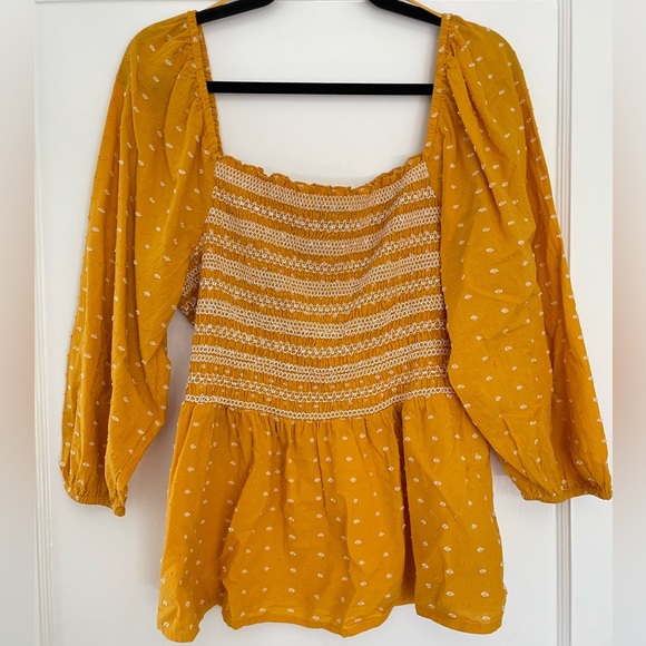 Crown & Ivy XL ruched peasant top with bubble sleeve / embroidered / boho - Picture 3 of 4